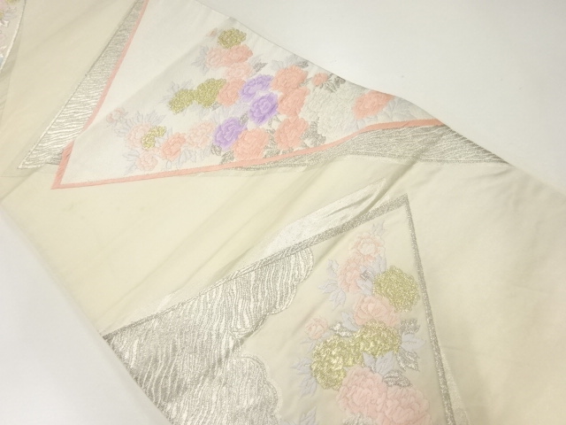 JAPANESE KIMONO / ANTIQUE FUKURO OBI / SILK / WOVEN SHIKISHI & PEONY